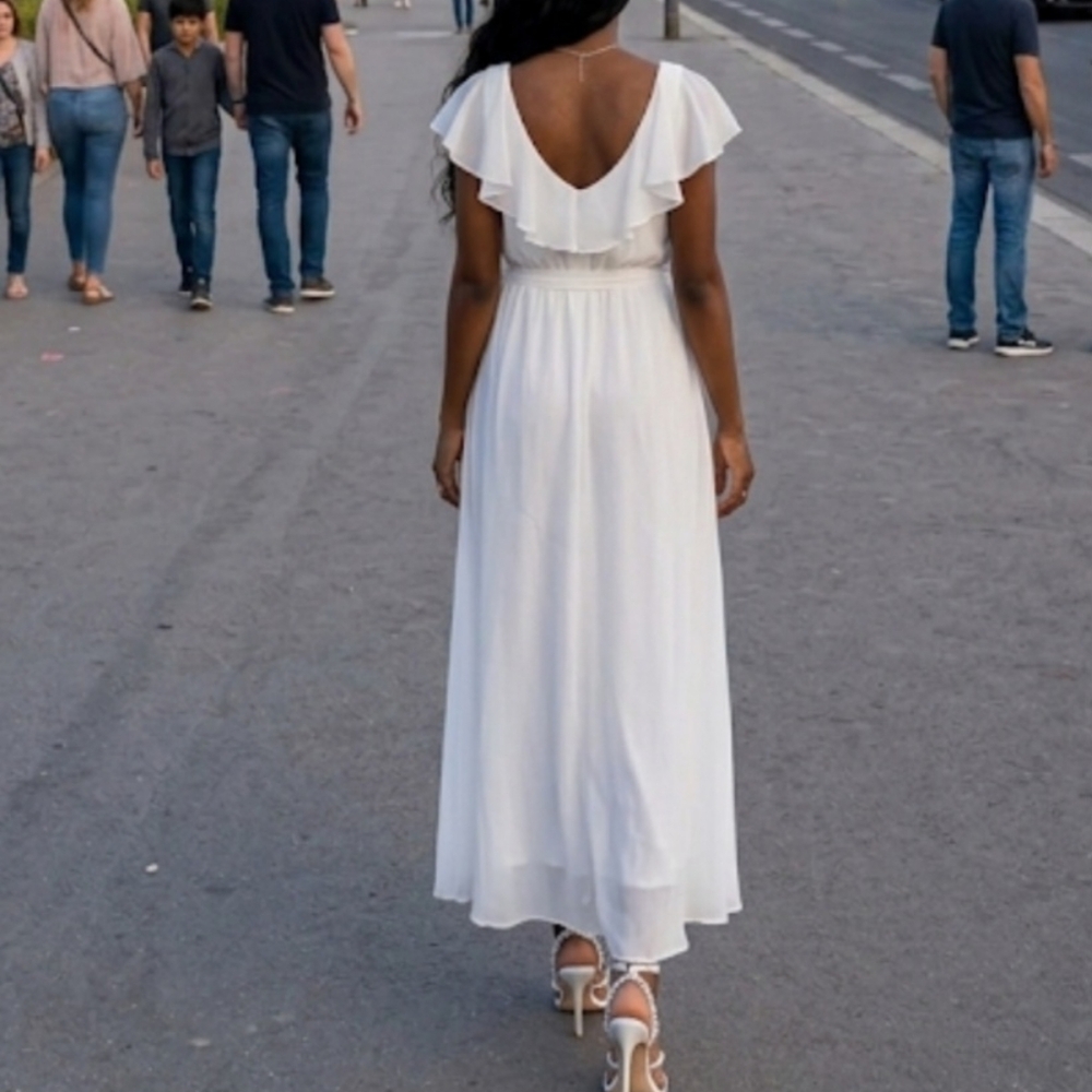 White Maxi Dress with V-Neck by Baltic Born - Picture 3 of 9